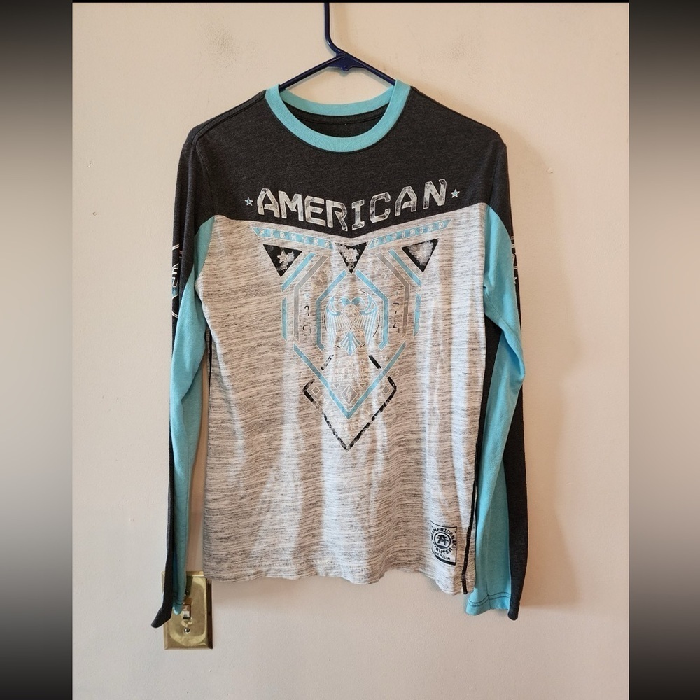 American Fighter Long Sleeve. Green And Gray mens small